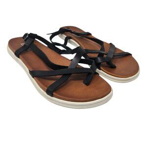 Bongo Brigid womens size 7 black strappy buckle sandals brown footbeds y2k